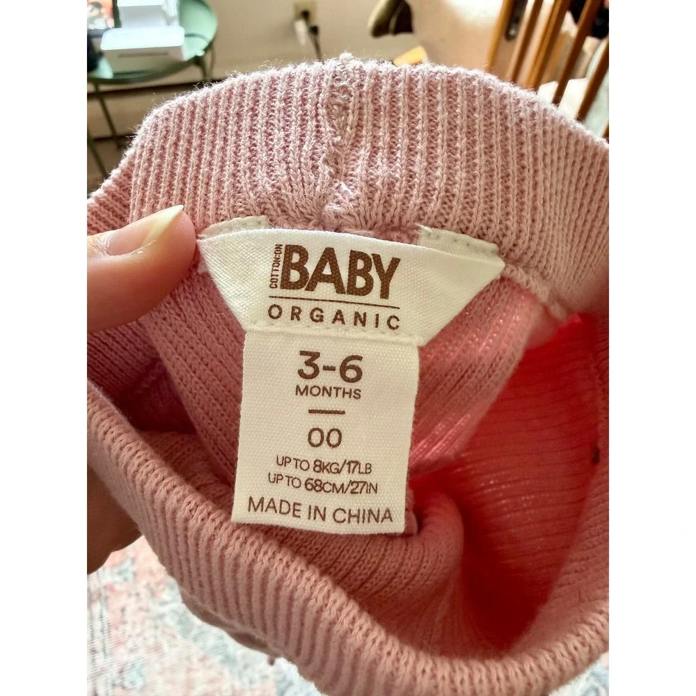 Cotton On Baby Organic Ribbed Knit Leggings Pink 3-6 Months